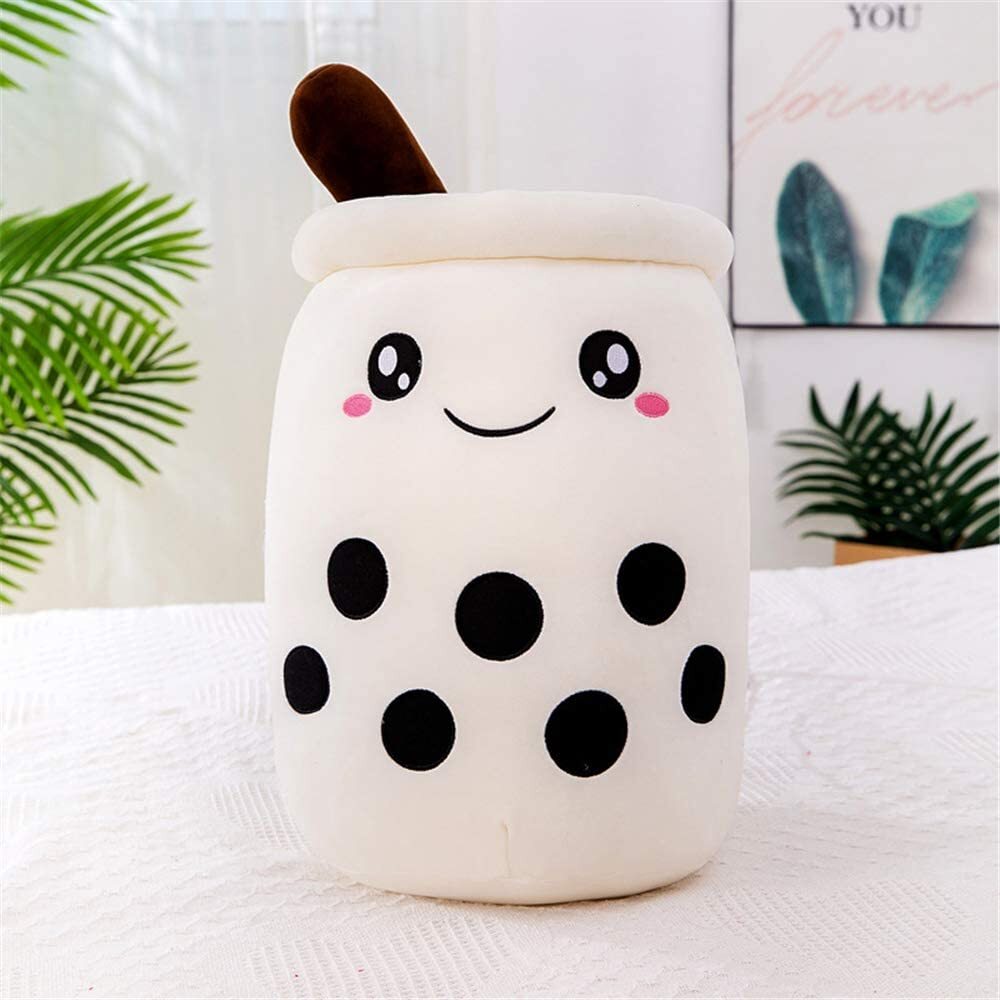 XS Bubble Tea Plüschtier Boba Plüschtier Plüschpuppen Bubble Tea Hug Pillow, Cartoon Plüschpuppe Weiß 24 cm