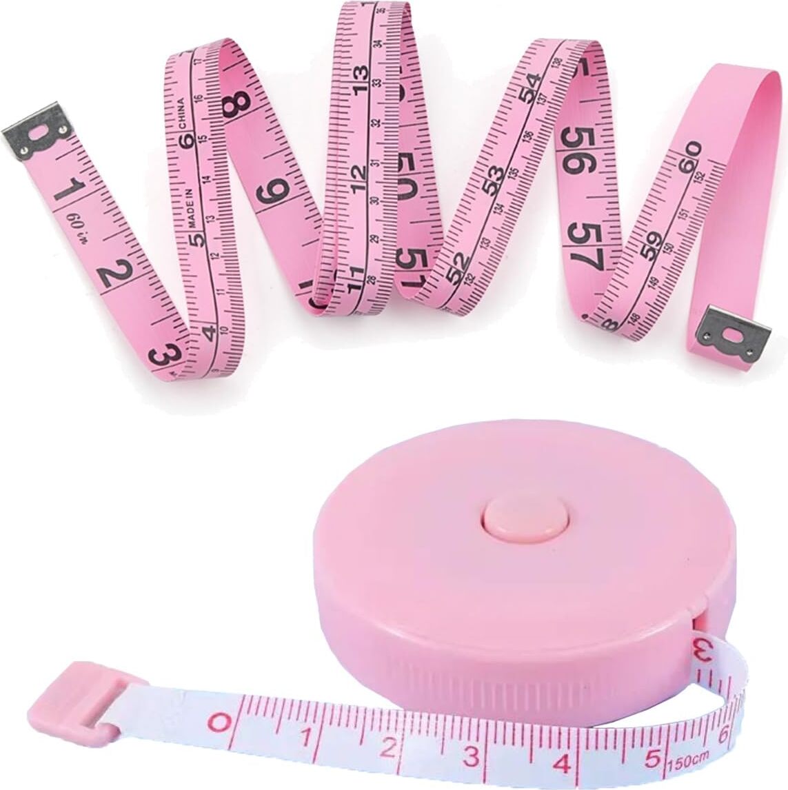 Zimtky 2 Stück Maßband Körper, weiches Körpermaßband, Maßband nähen Stoff Tailor Cloth Craft Messung Tape, 150cm einziehbares doppelseitiges Maßband (Rosa) Z250605B0DHCK2XRT