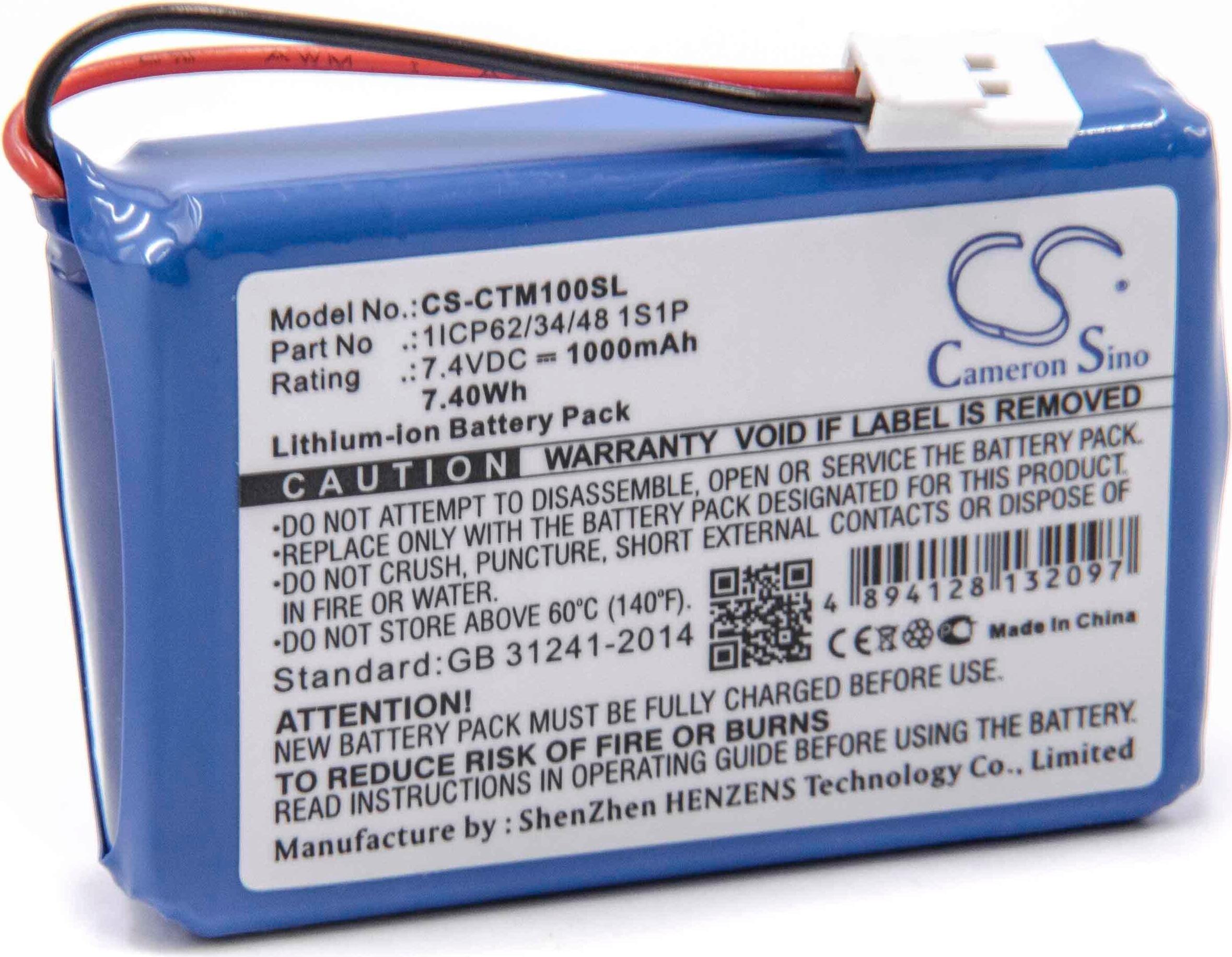 vhbw Akku Ersatz für CTMS 1ICP62/34/48 1S1P für Geldscheinprüfer Geldscheinprüfgerät (1000 mAh, 7,4 V, Li-Ion)