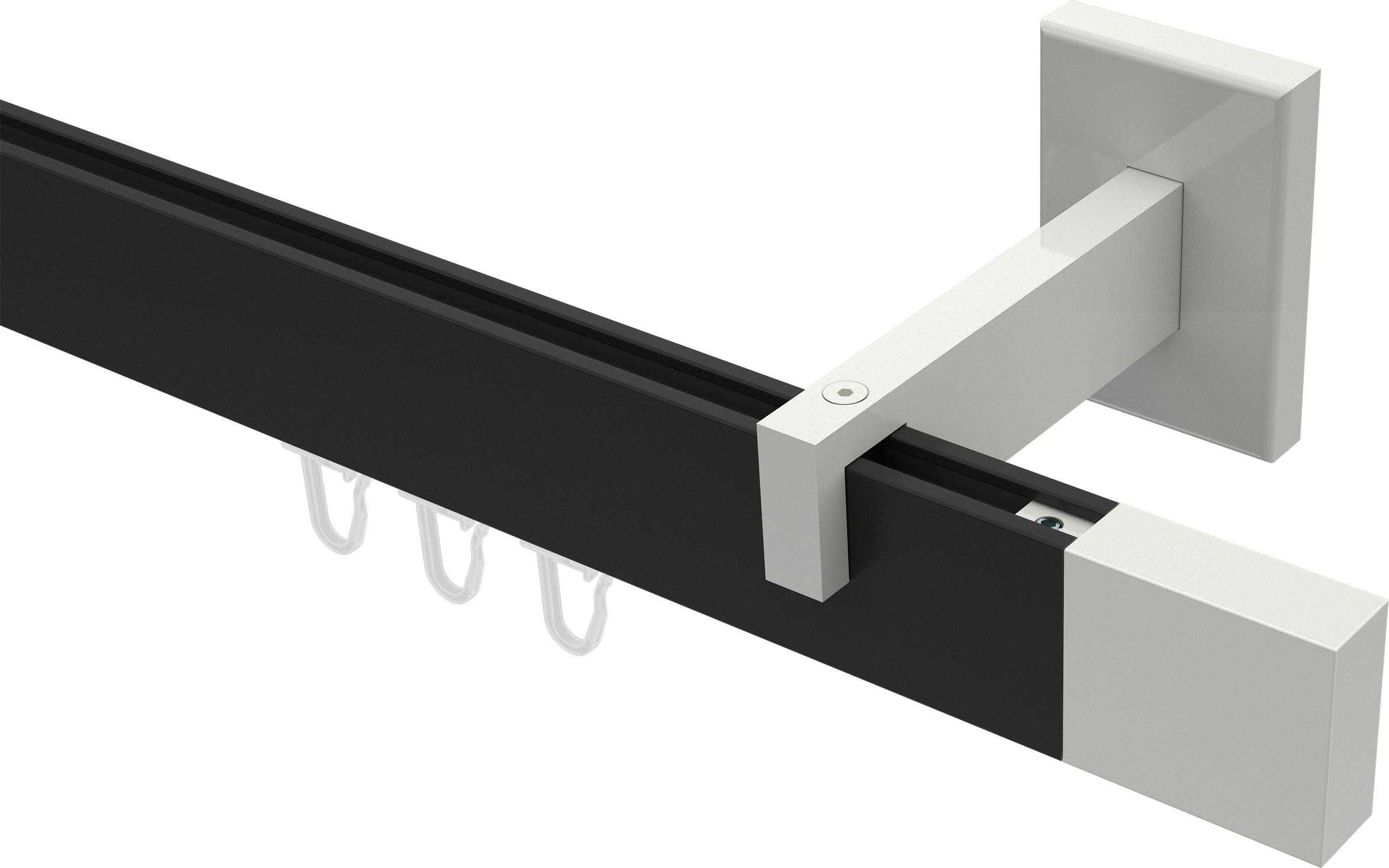 Interdeco Innenlaufstange / Gardinenstange mit Innenlauf Schwarz / Weiß, Typ Smartline Lox (Quader), 14x35 mm 1-läufig, 320 cm 10212919-322832Y2_KLA