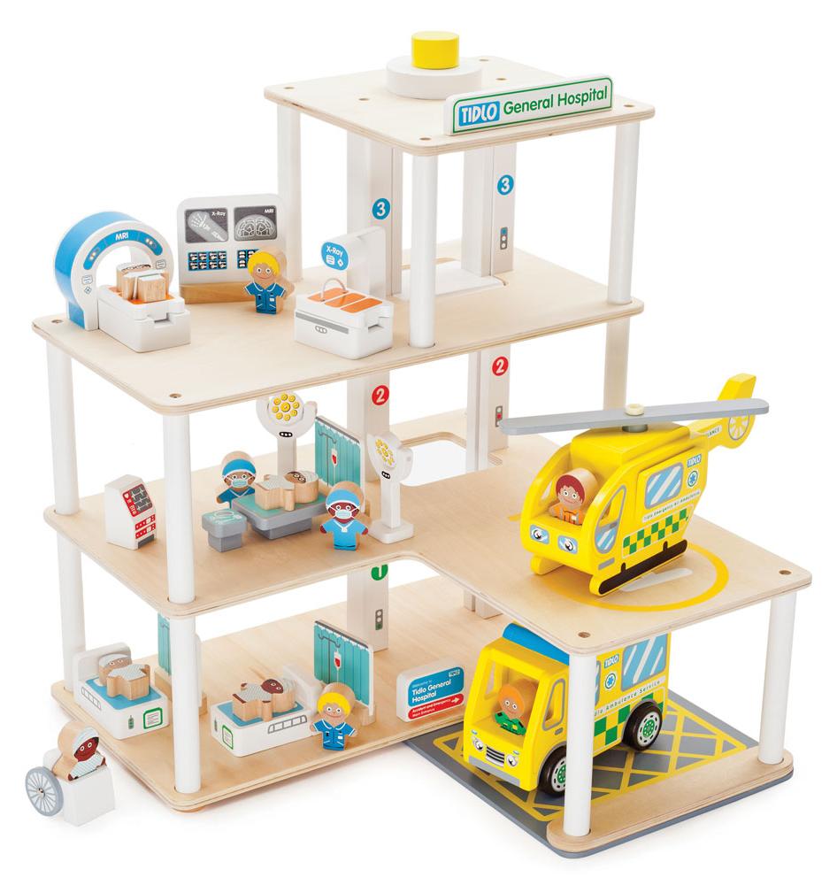 Tidlo Holz Krankenhaus Spielset - 30-teiliges Spielzeug Krankenhaus T0119