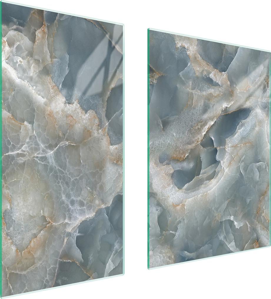 TMK ArtDeko Herdabdeckplatten 2 teilig 75x52 Ceranfeld Abdeckung Glas Schneidebrett Marmor Grau