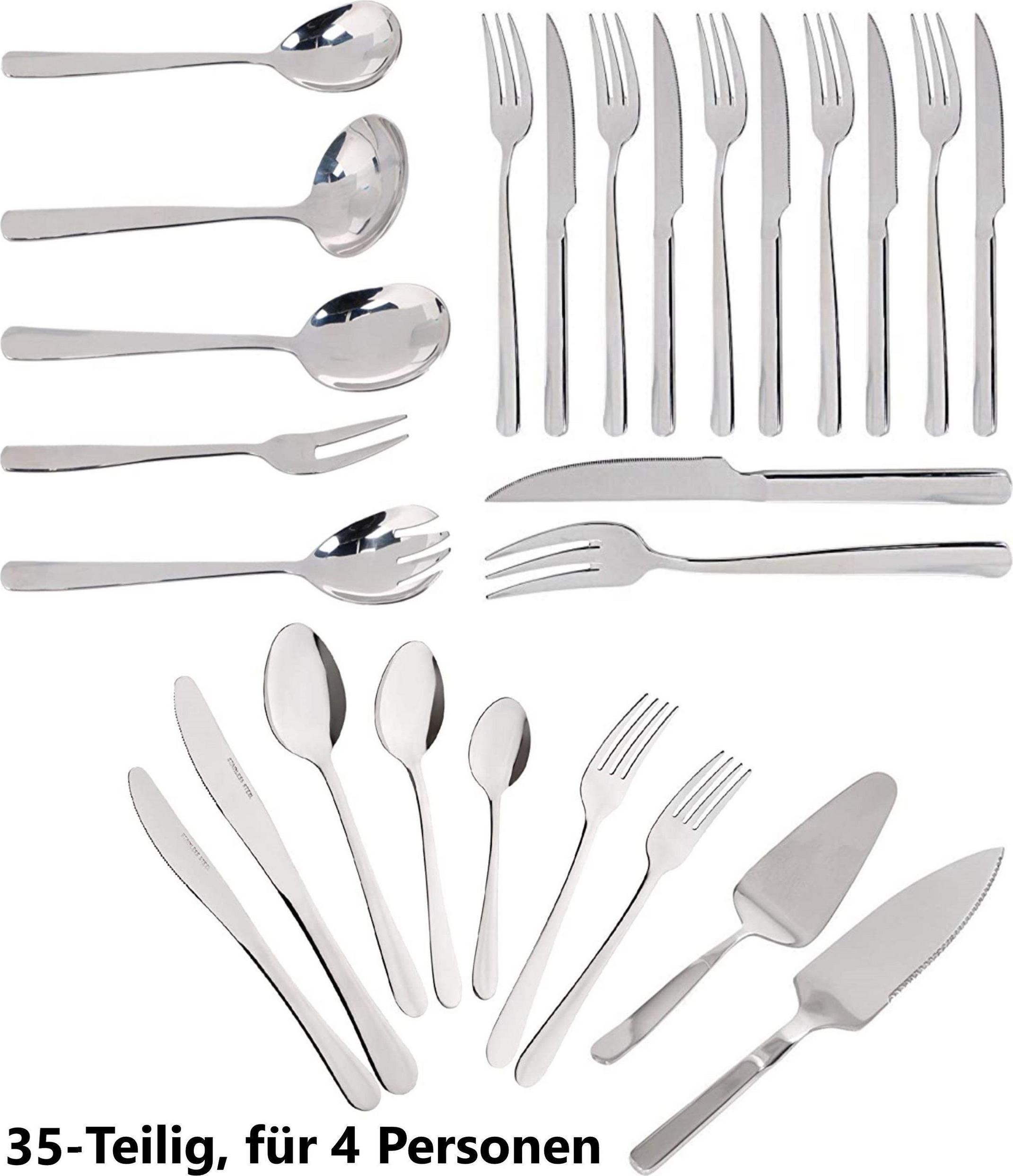 JUNG Besteck-Set Alpina Tafelbesteck 4 Personen, Besteckset Besteck 35 tlg, Edelstahl, 4 Personen, Spülmaschinenfest, Tischbesteck, Menübesteck