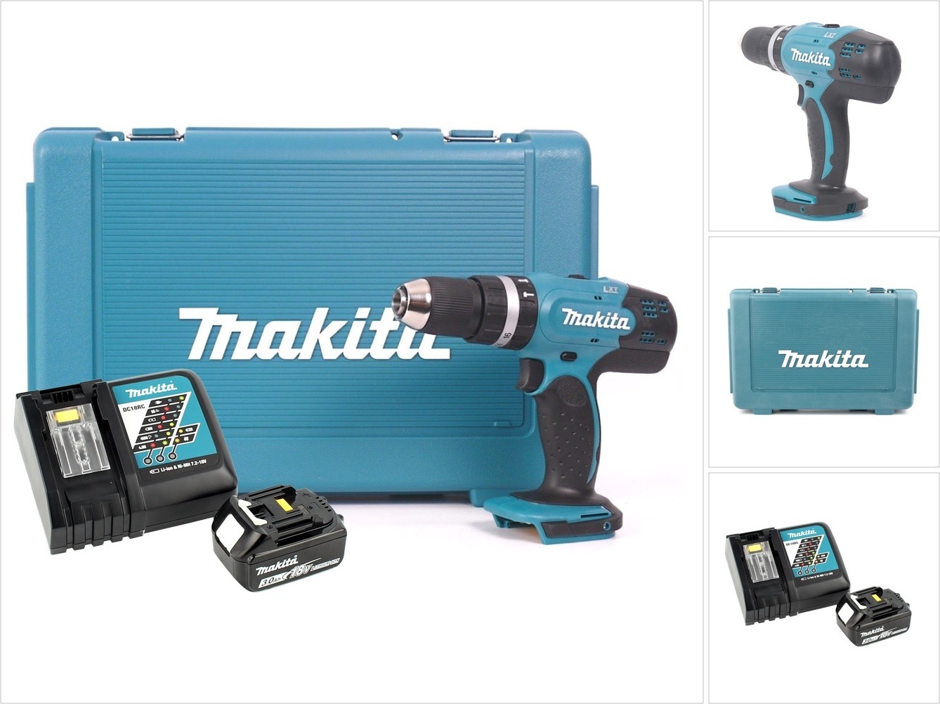 Akumulátorová príklepová vŕtačka Makita DHP 453 RF 18V 42Nm v kufríku + batéria 3,0 Ah + nabíjačka