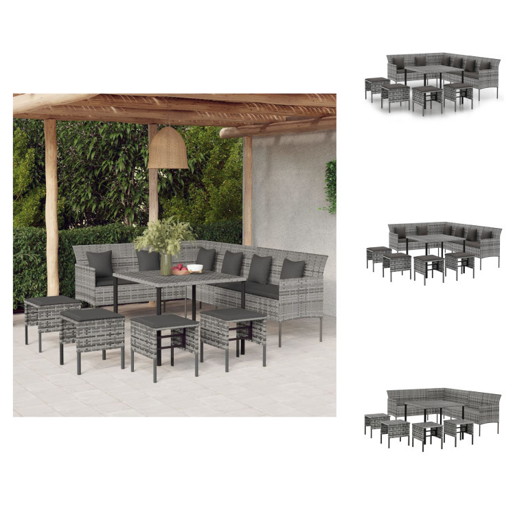 vidaXL 6-dielny záhradný jedálenský set s vankúšmi sivý polyratan - Záhradný nábytok sety