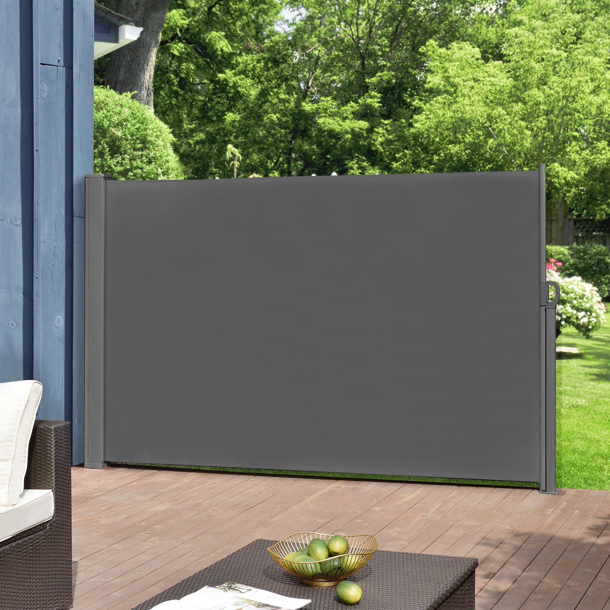Cikonielf Seitenmarkise für den Garten grau Balkon Terrasse 300 x 140 cm einziehbare Seitenmarkise mit UV-Schutz und Windschutz für Terrasse