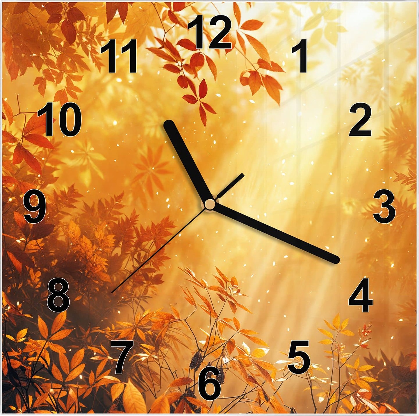 Primedeco Wanduhr aus Glas mit Motiv Herbstlicher Wald- 30 x 30 cm - inkl. Aufhängesystem