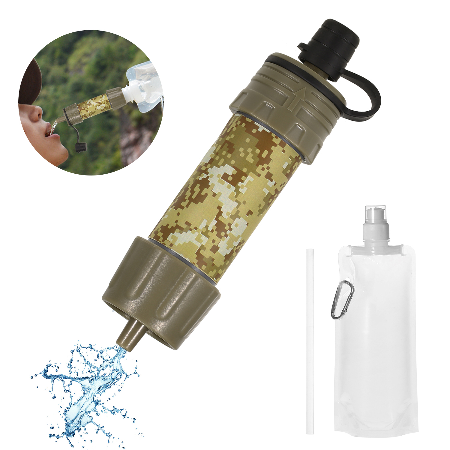 Notfallausrüstung für tragbare Geräte Mini-Wasserfiltersystem Reisen Lafiucy Persönlicher Wasserfilter Wasserfilterstroh zum Trinken Zelten Wandern