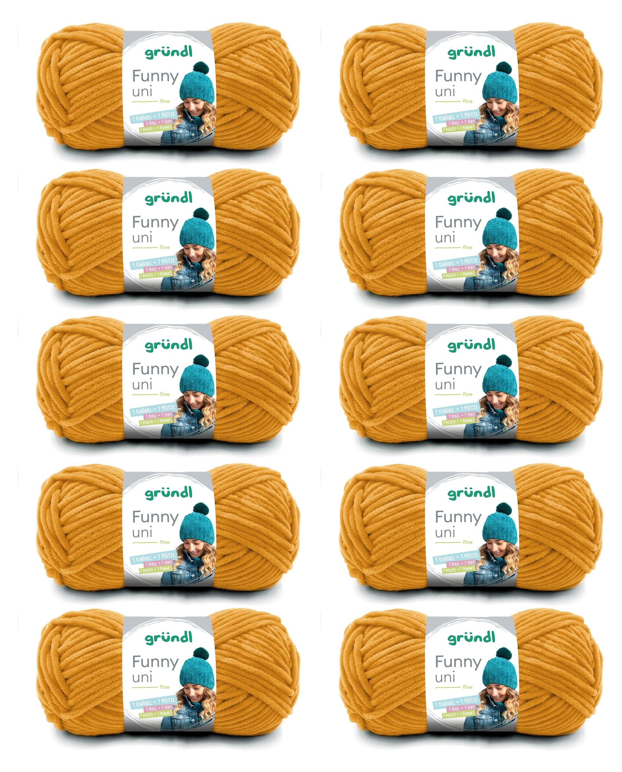 Gründl Wolle Funny uni Chenille Wolle 10 Knäuel 100 g, Senf