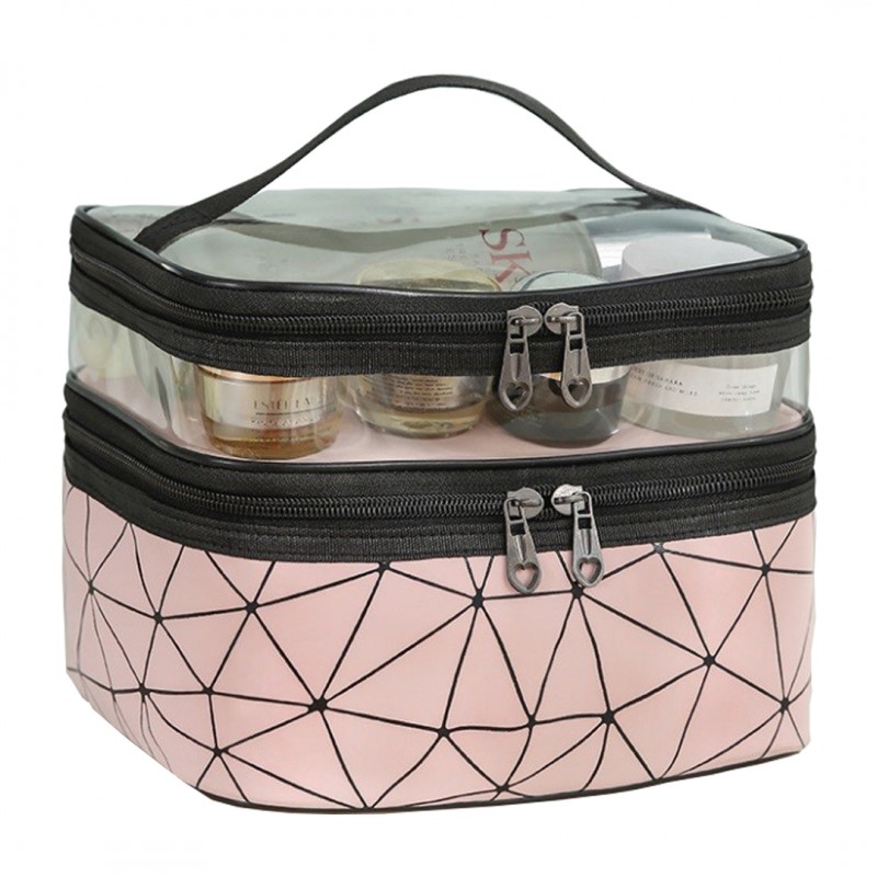 PQV Kosmetiktasche 24x17x5 Cm – Baumwolle-Leinen, Wasserdicht, Doppelseitig Bedruckt, Perfekt Für Make-up & Reise