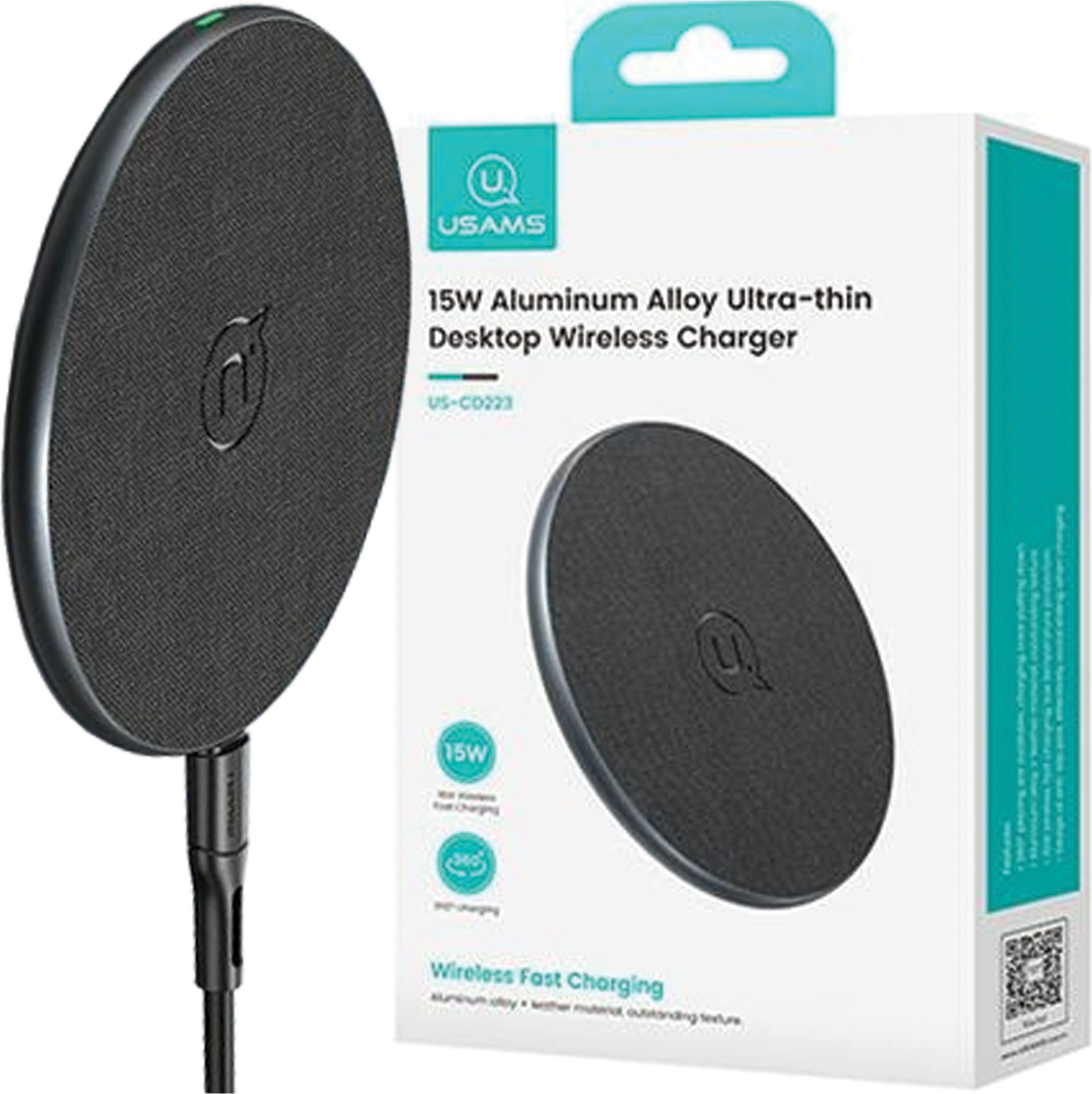 USAMS US-CD223 15W indukční nabíječka černá