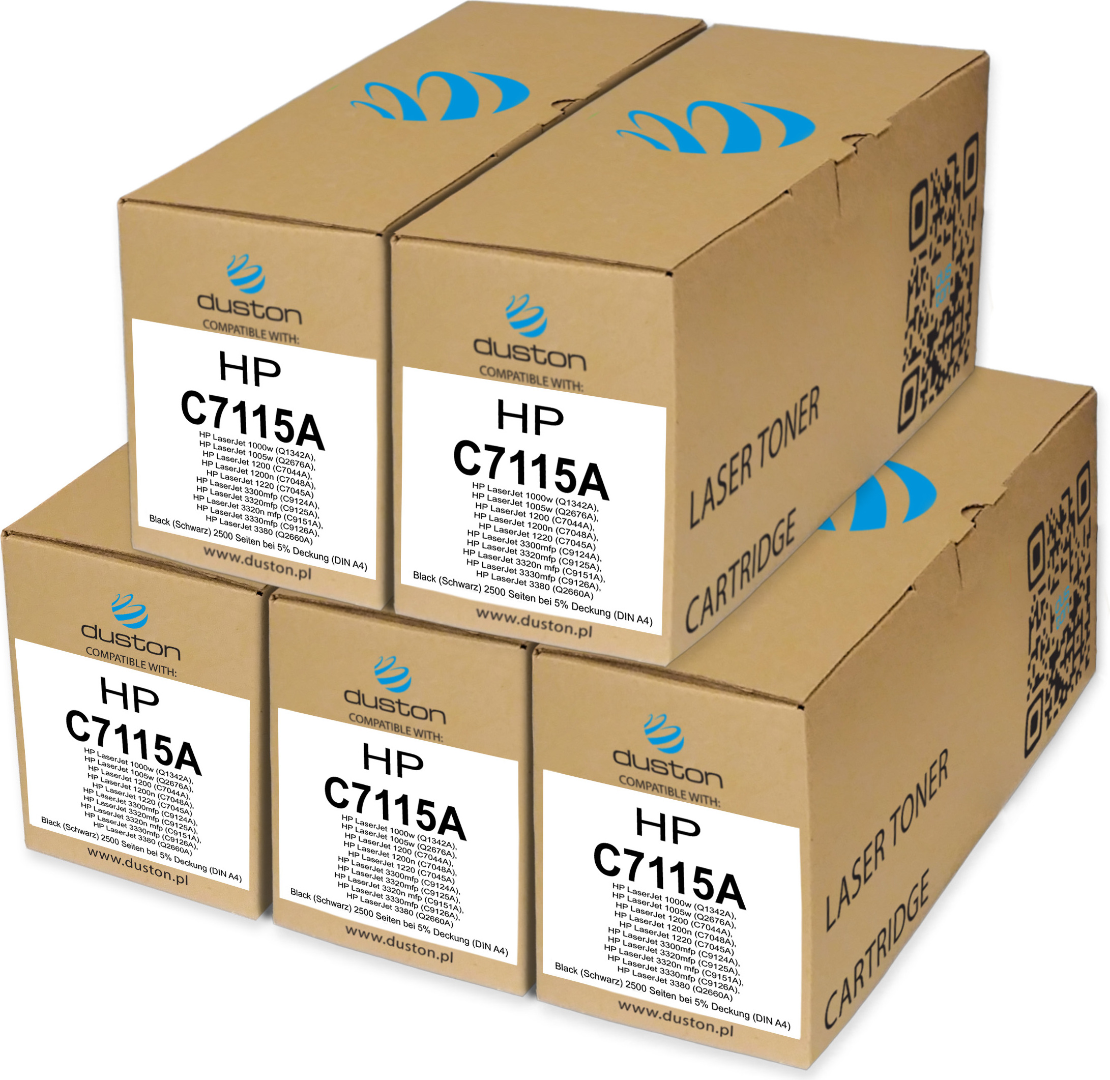 5x C7115A, 15A Tonerová tlačová kazeta čiernej farby kompatibilná s HP Laserjet 1000w 1005 1200 1220 3300 3300 mfp 3320 mfp 3330 mfp 3380 MFP