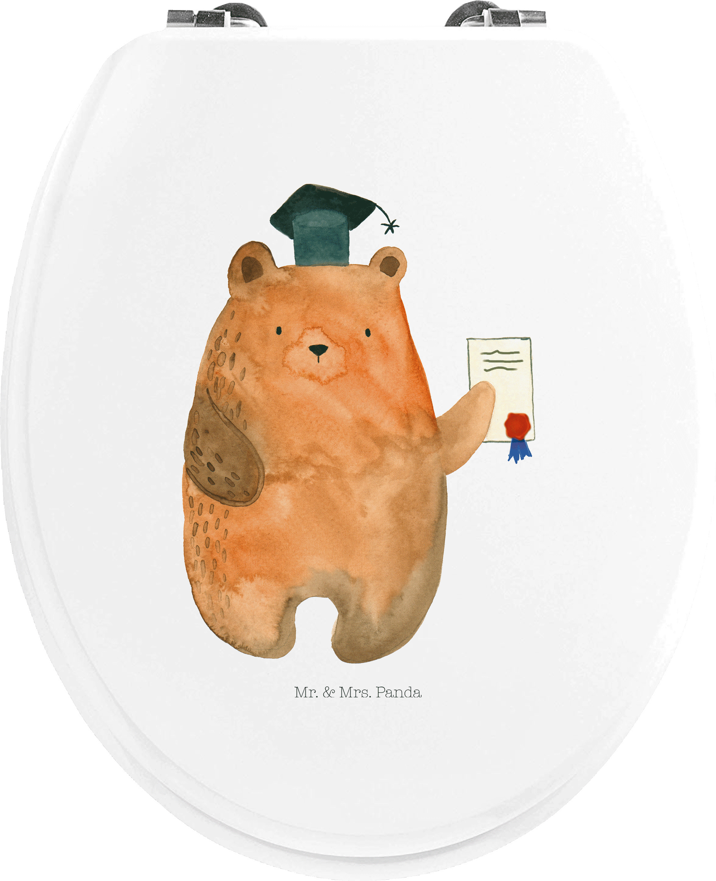 Mr. & Mrs. Panda WC Brille Bär Prüfung - Weiß - Geschenk, Klodeckel, Prüfungen, Toilettendeckel, Abschlusszeugnis, Holz, Teddy, klo deckel, Abschluss, WC-Sitz, Bestanden PD-1116653-STANDARD
