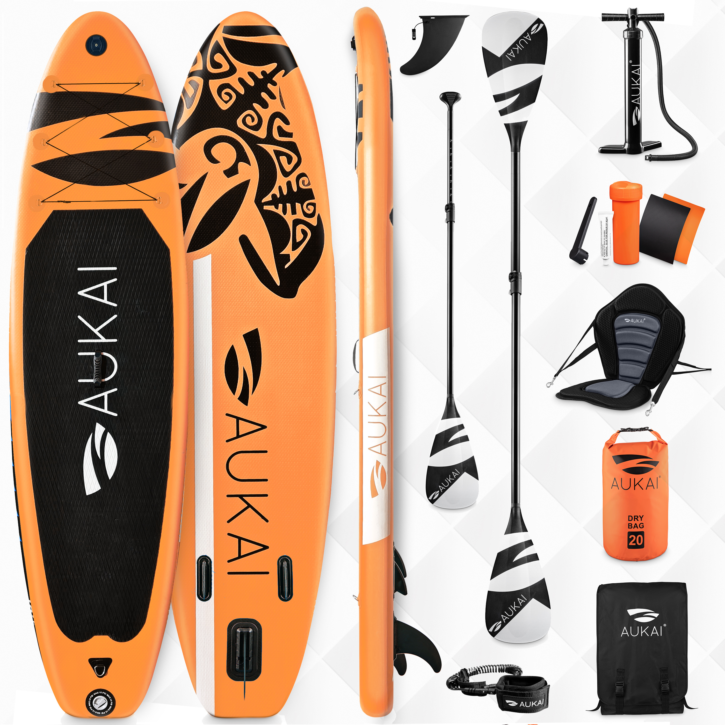 Aukai® Stand Up Paddle Board 320cm "Ocean" 2v1 s kajak sedadlom SUP Surfboard nafukovací + pádlo Surfboard Paddleboard - oranžová