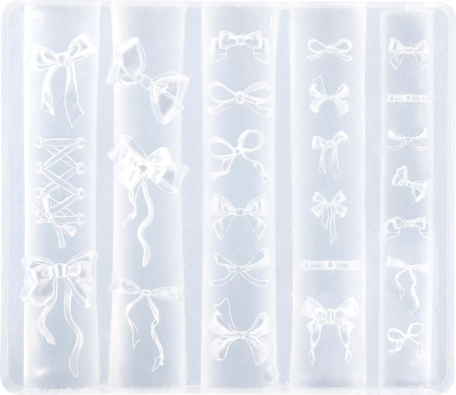 Markenlos BOXOB Schleifen Silikon Nagelformen, Mischschleifen Nagelschablonen Silikonformen Schneideschleifen Knopfschablone Kunstzubehör für Charms Kunstdekorationen