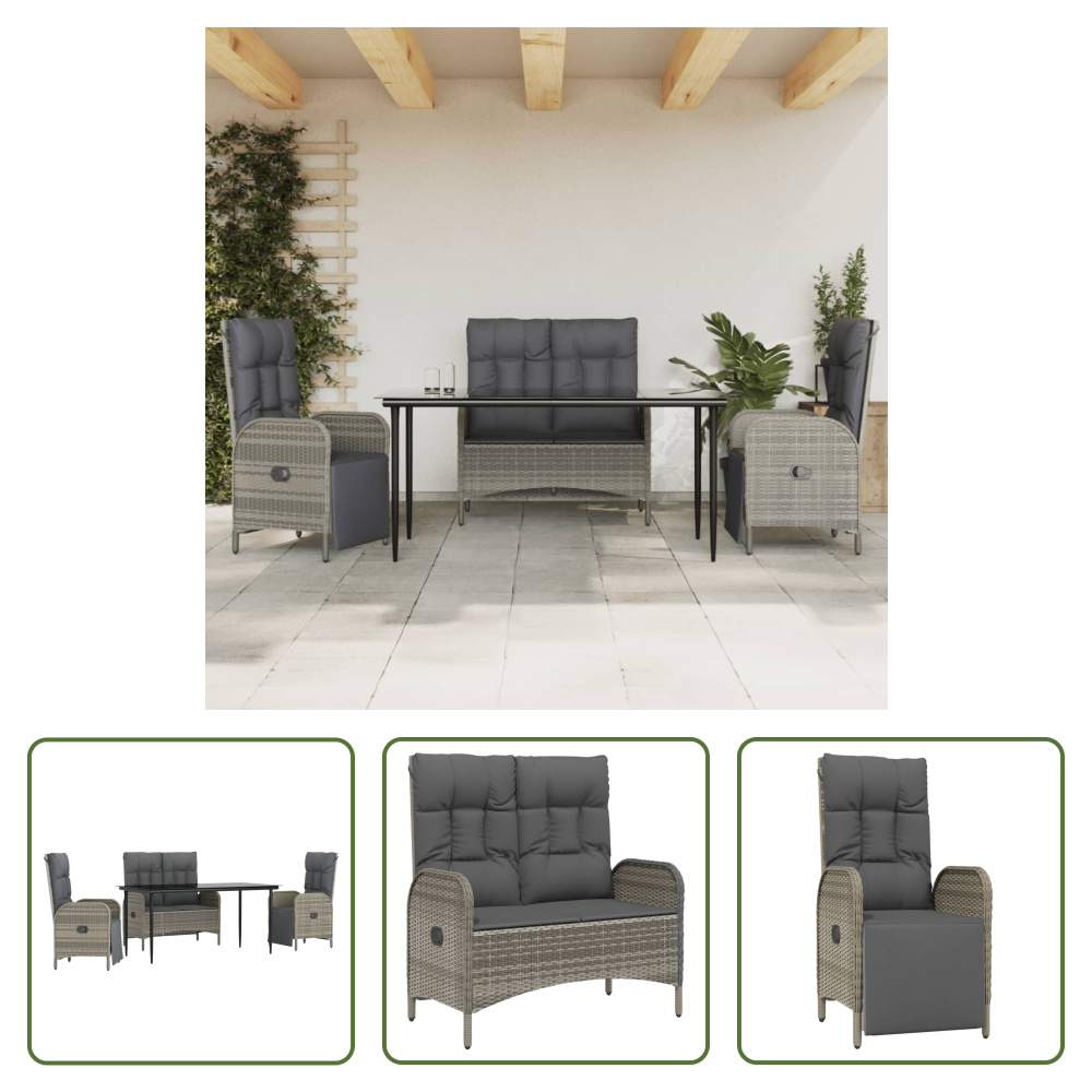 The Living Store 4-dielny záhradný jedálenský set s vankúšmi sivý polyratan