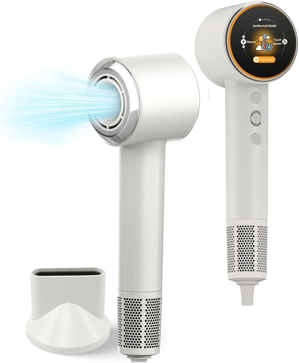 Uniorange Haartrockner Ionen 1600W für Familie & Profis–Föhn mit 6 Modi Plasma-Technologie gegen Frizz, LCD-Display, Plasma-Ionen-Technologie für gesundes Haar