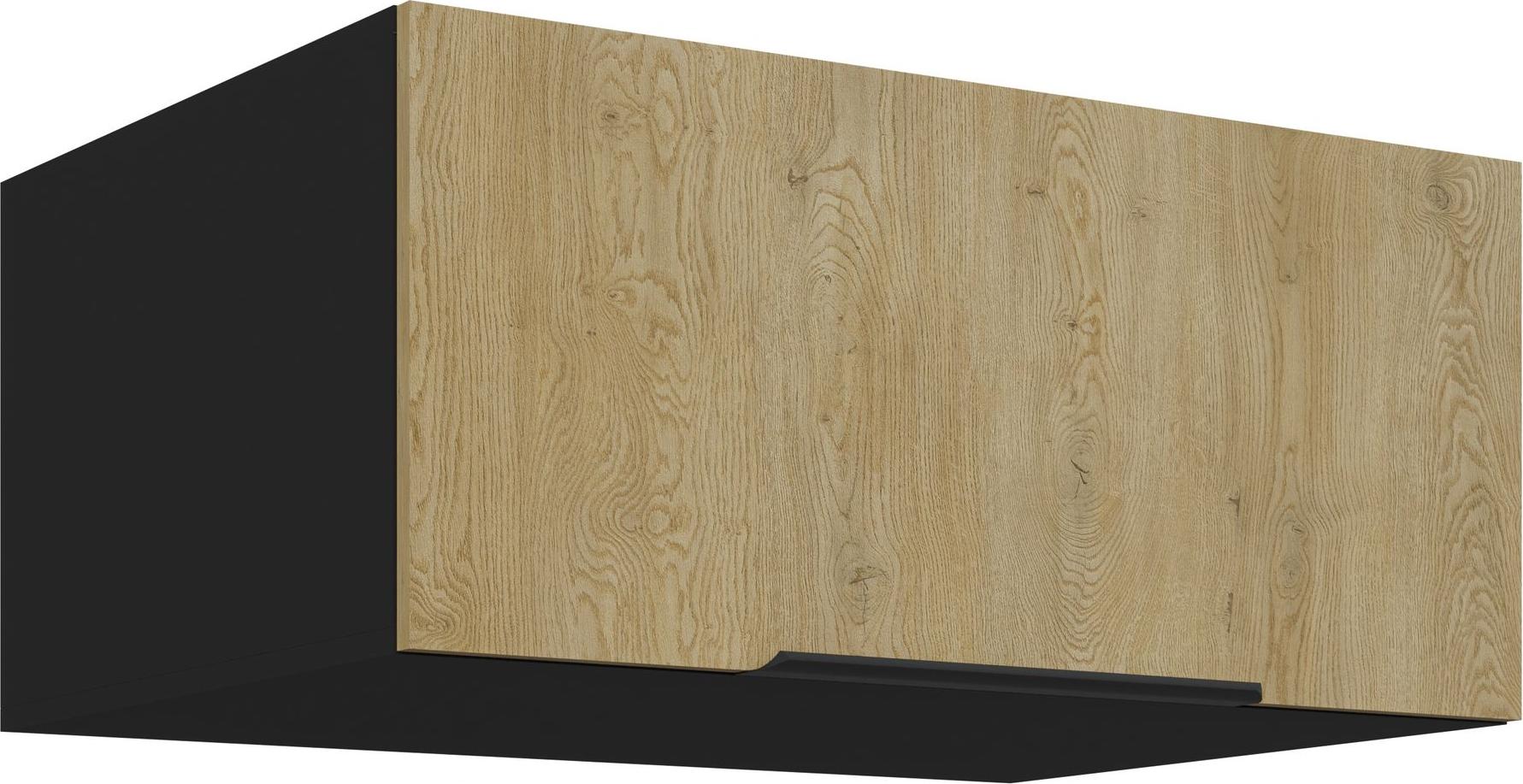 Küchenpreis-Bombe Aufsatzschrank Hochschrank 80 cm CREMONA Eiche hell + Schwarz matt Küchenzeile Küchenblock Küche