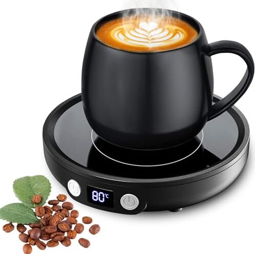 Tasse wärmer, Mqforu Kaffeewärmer 3 Temperaturniveaus, 2-12H Timer 4 Stunden Automatische Absperrung Kerzeplatte, Kaffee trinken, Tee, Kerze, Schwarz