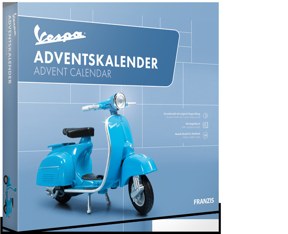 FRANZIS 67172 - Vespa Adventný kalendár, kovový model v mierke 1:18, vrátane zvukového modulu a 52-stranovej brožúry