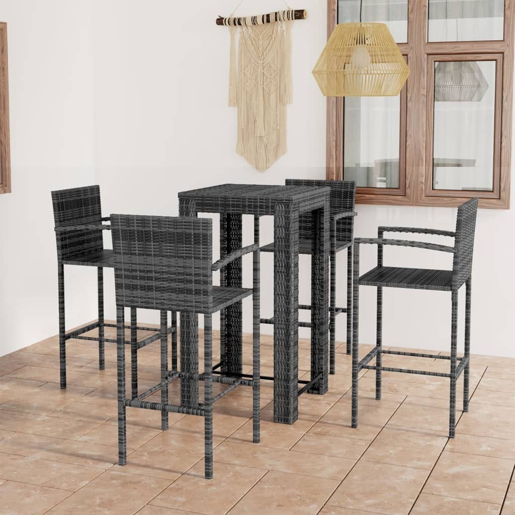 The Living Store 5-dielna záhradná barová súprava s podrúčkami z polyratanu sivá