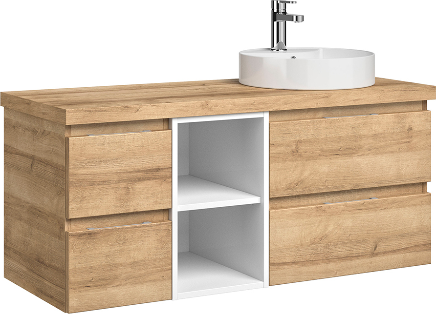 Lomadox Badezimmer Einzelwaschtisch, 118cm, grifflos, in Riviera Eiche Nb. mit weiß Glanz VILLATORO-66, B/H/T ca. 118/61,2/44,5 cm 4035.1200224701