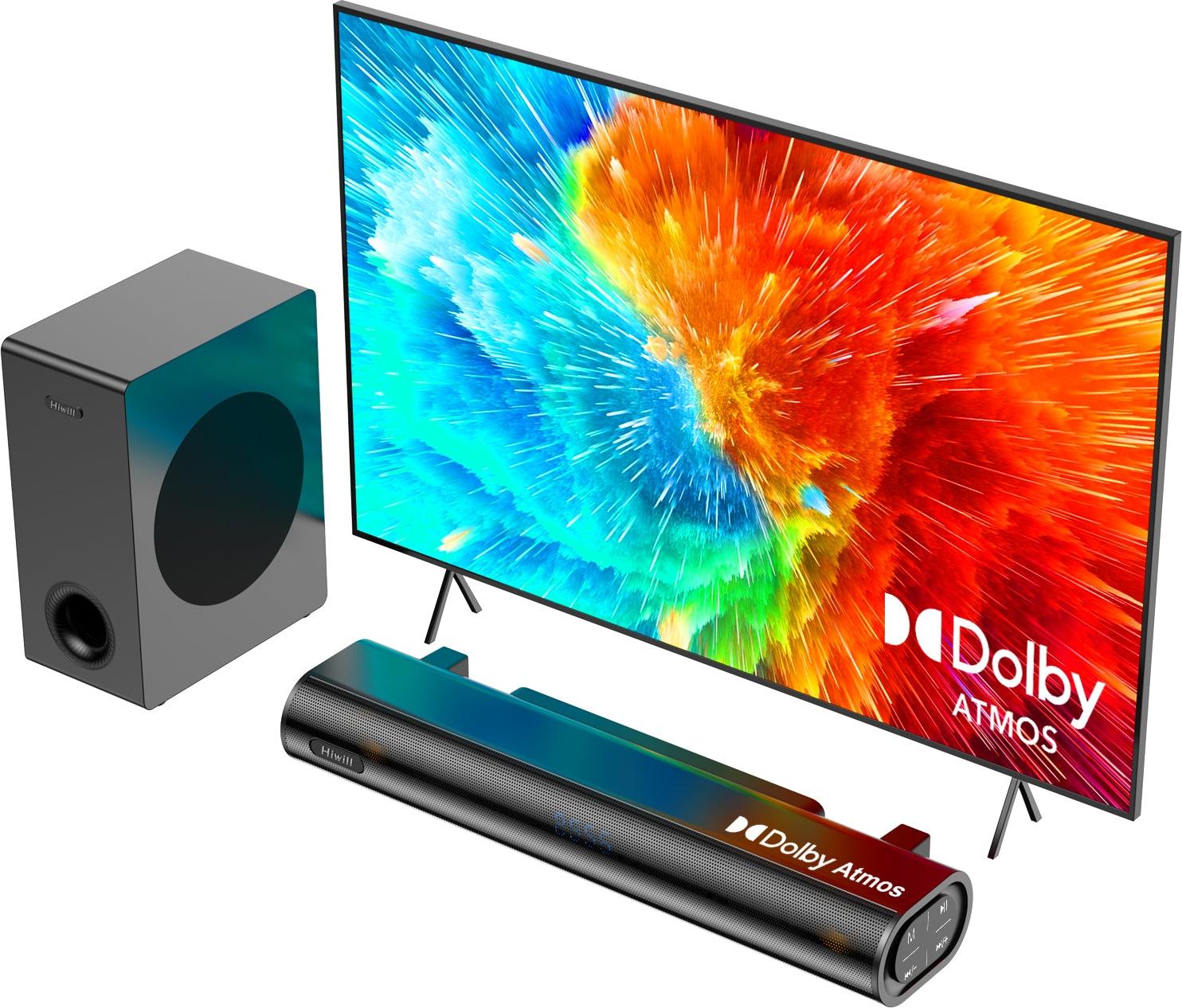 Hiwill A21 Dolby Atmos Soundbar - 2.1 Kanál 200W Výkon 5,25" Káblový Subwoofer - čierny