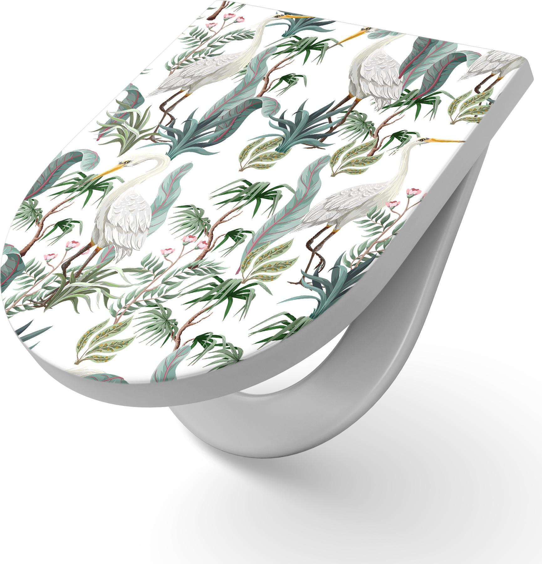 DEQORI WC-Sitz Duroplast 36,4x45,4 cm 'Tropenidylle und Reiher' Toilettensitz WC-Brille TS-36-45-SC-W-2759-UV