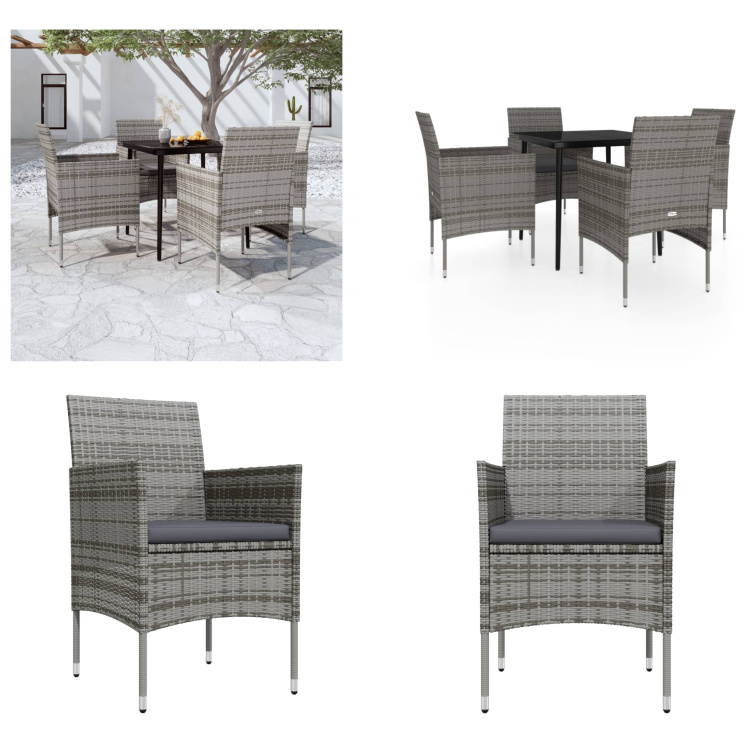 vidaXL 5-dielny záhradný jedálenský set s vankúšmi sivý a čierny - Záhradný jedálenský set - Záhradné jedálenské sety - Záhradný set nábytku - Záhradný set nábytku