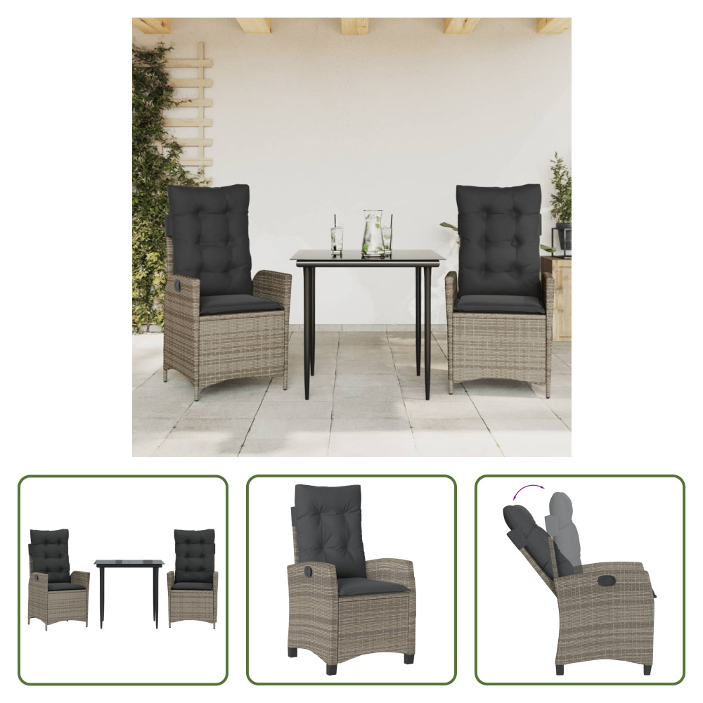 The Living Store 3-dielny záhradný jedálenský set s vankúšmi sivý polyratan