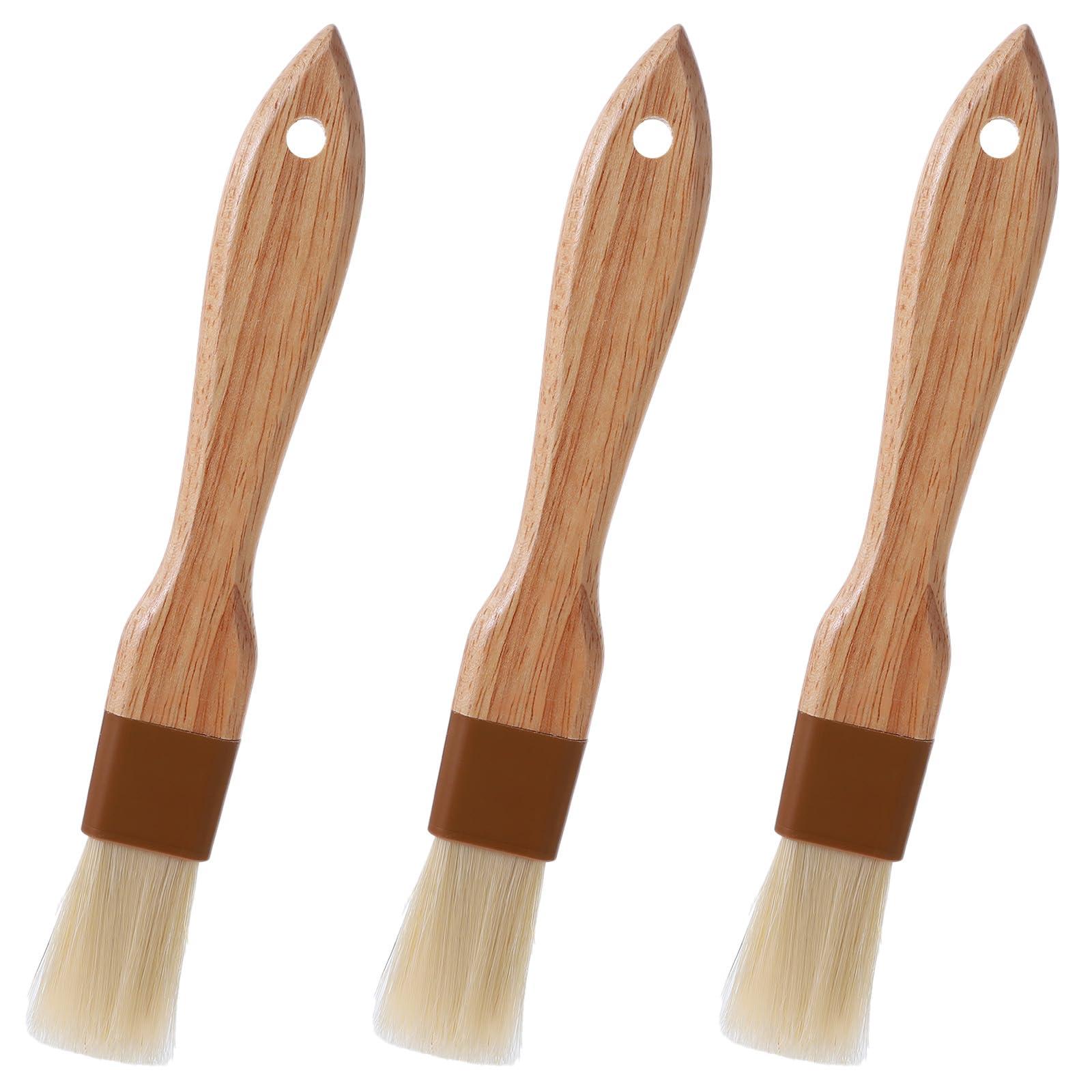 Markenlos 3-teiliges Set aus Naturhaar-Gebäckpinseln, Grillpinseln, Küchenpinseln mit Silikonborsten, Ölpinseln, Brotpinseln, Grillbürsten, Kochpinseln zum Backen und Grillen, Rühren, Kochen, für Saucen und Marinaden.
