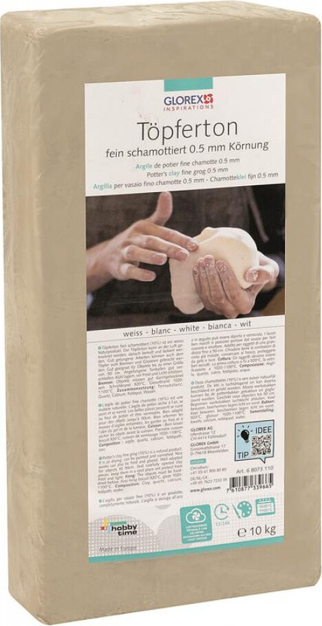 Glorex Töpferton 10 kg, weiß, feinschamottiert 0,5 6 8073 110