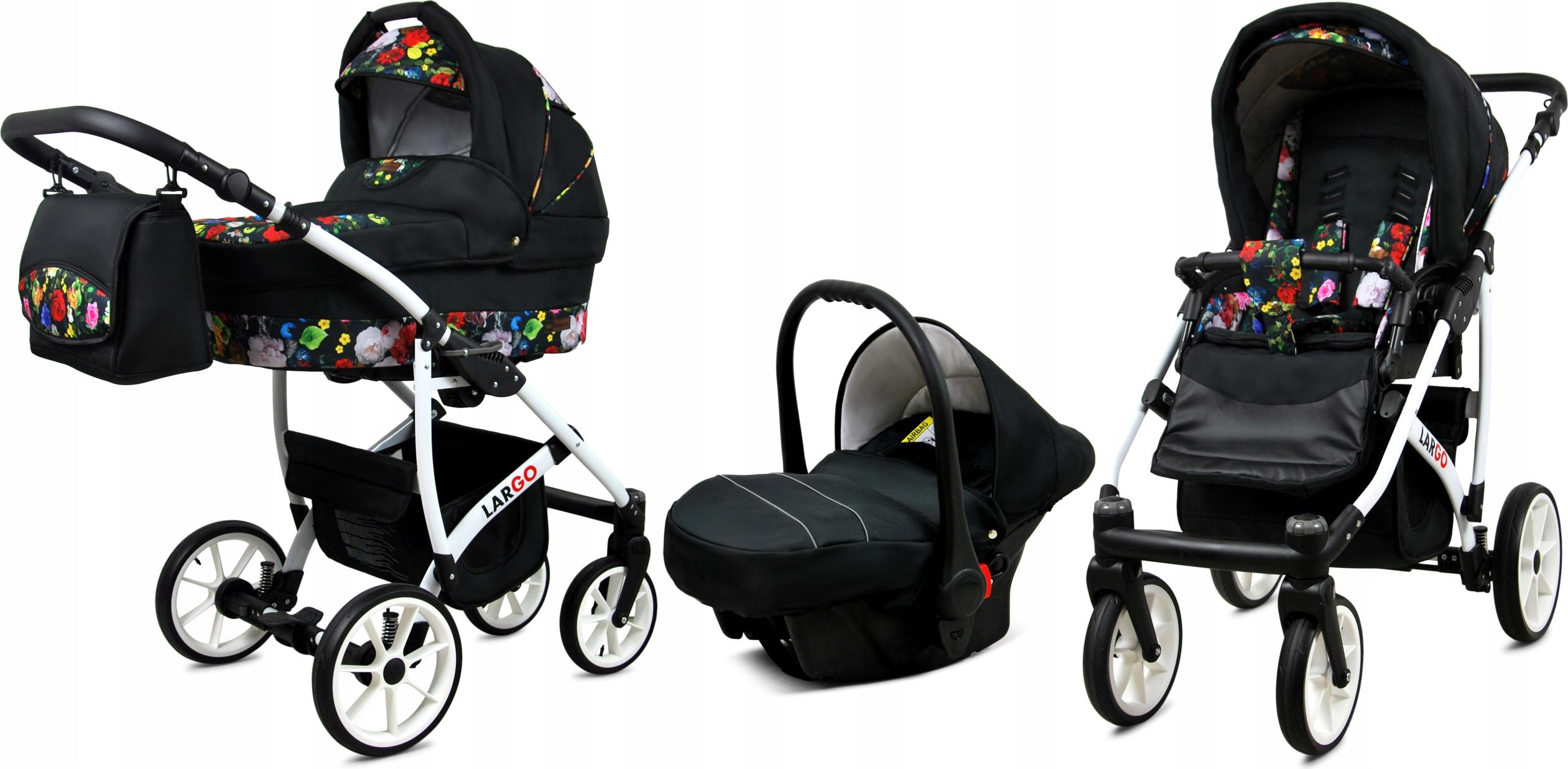BabyLux® Largo | 3in1 Kinderwagen Set | Garden Flowers | Kombikinderwagen | Kinderwagenset | Bug