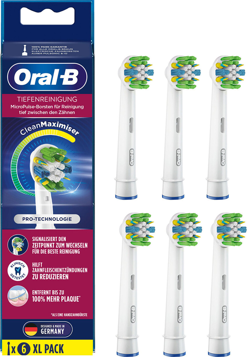 Braun Oral-B Tiefenreinigung mit CleanMaximiser 6er, Aufsteckbürste DEEP Cleaning Cleanmaximiser 6 PACK