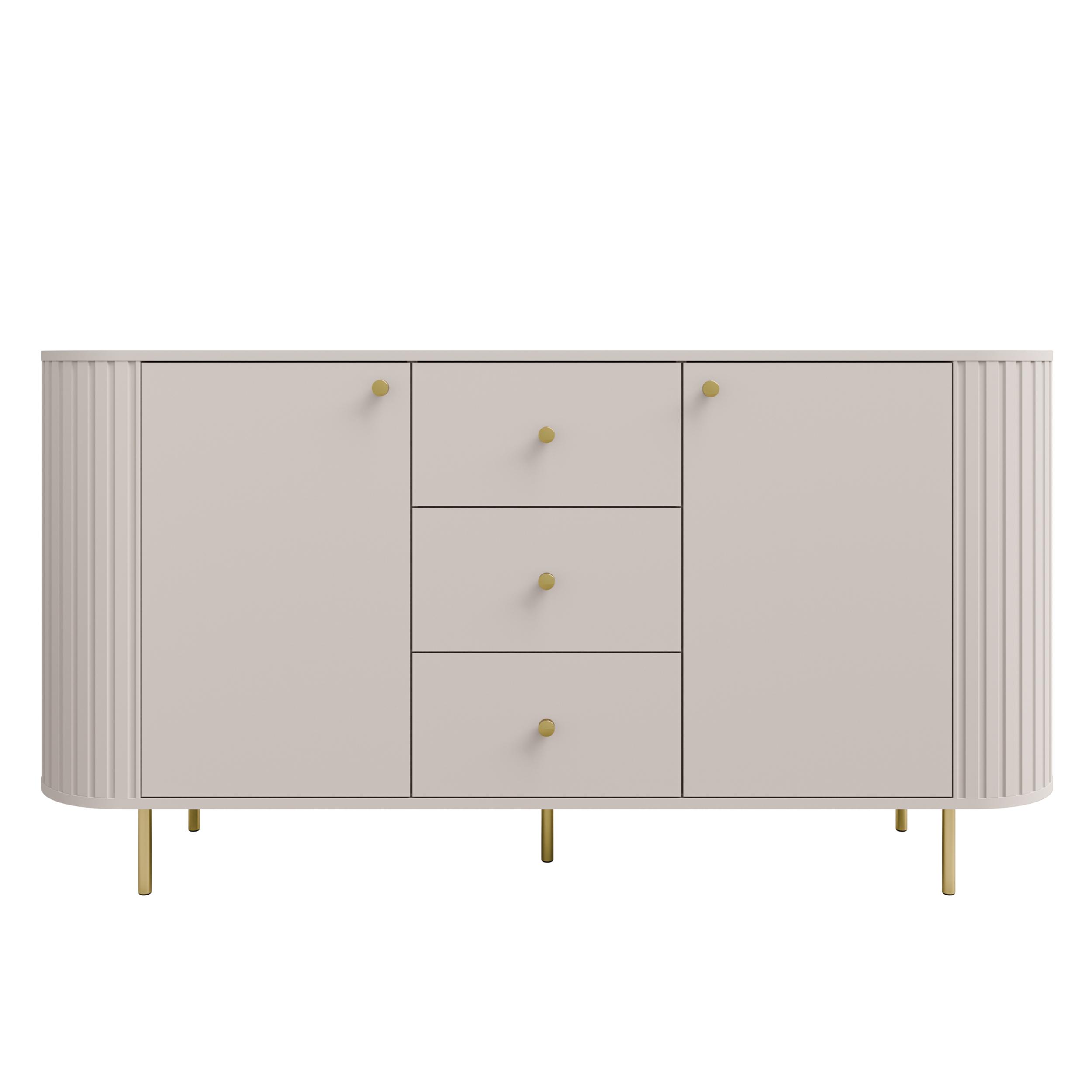 AX LIVING Kommode Halay Beige, 2 Türen & 3 Schubladen Moderne Rillenstruktur 164,6 cm N4001