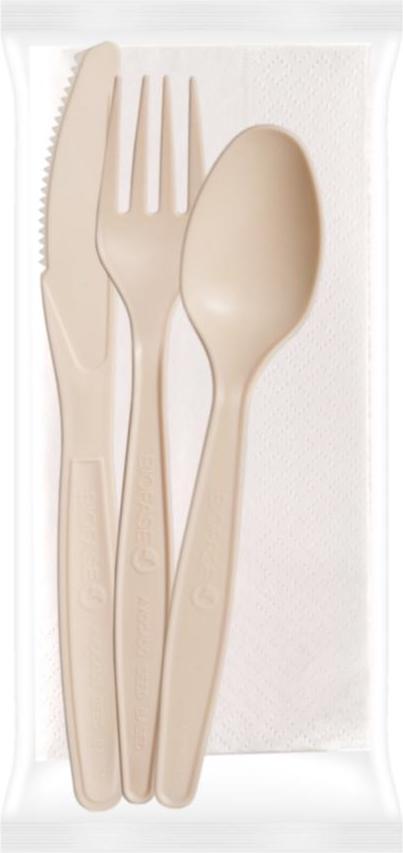 Biofase Avocadokern-Besteckset mit Serviette (N+W++S), 50 Sets