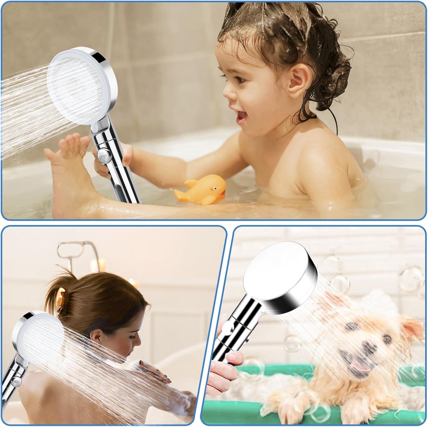 Markenlos Hochdruck-Duschkopf mit Filter und Kalkfilter - 5 Strahlmodi - 2 m Schlauch