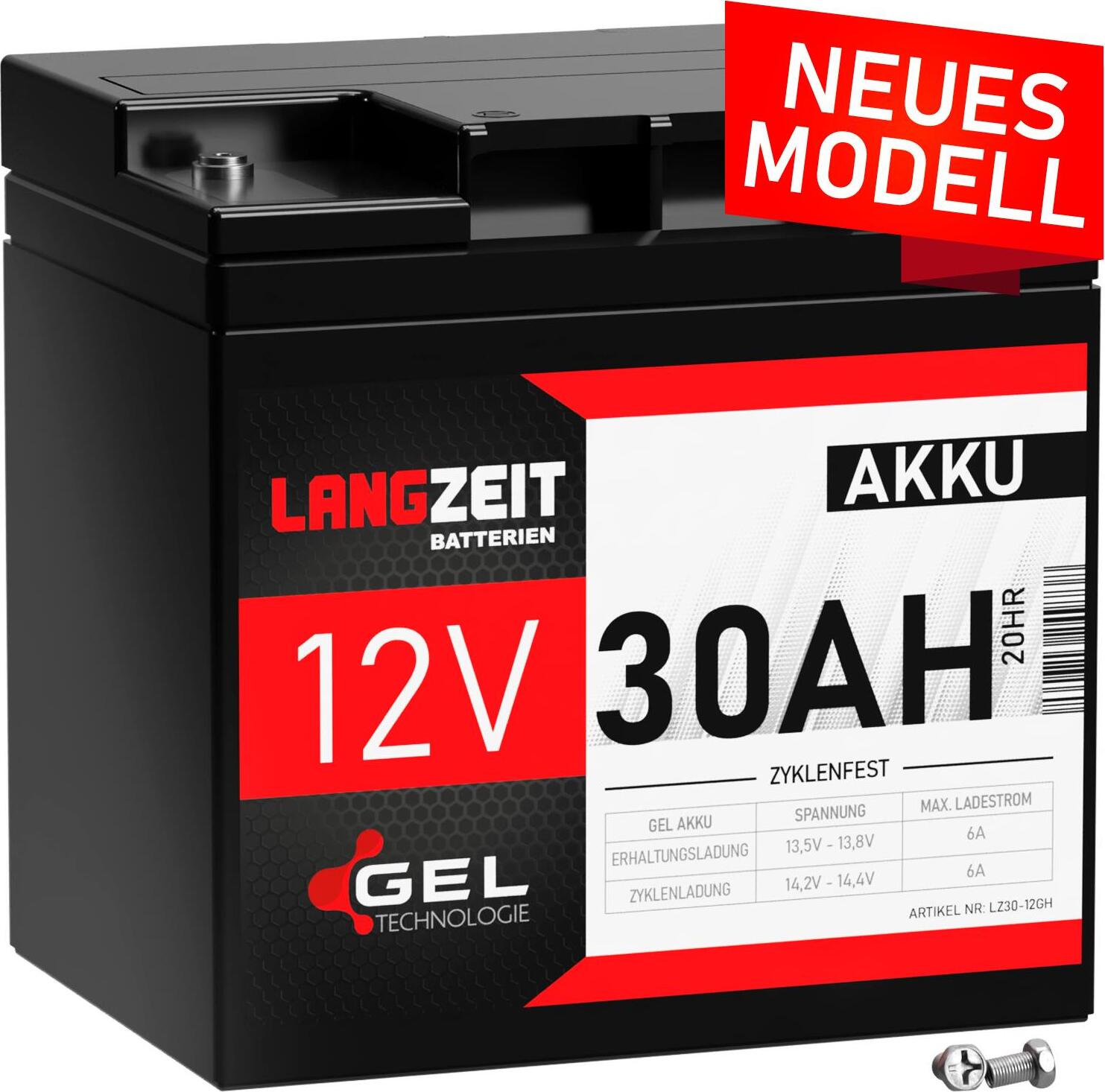 LANGZEIT Batterien Langzeit Gel Akku 12V 30Ah Blei Akku LZ30-12GH8