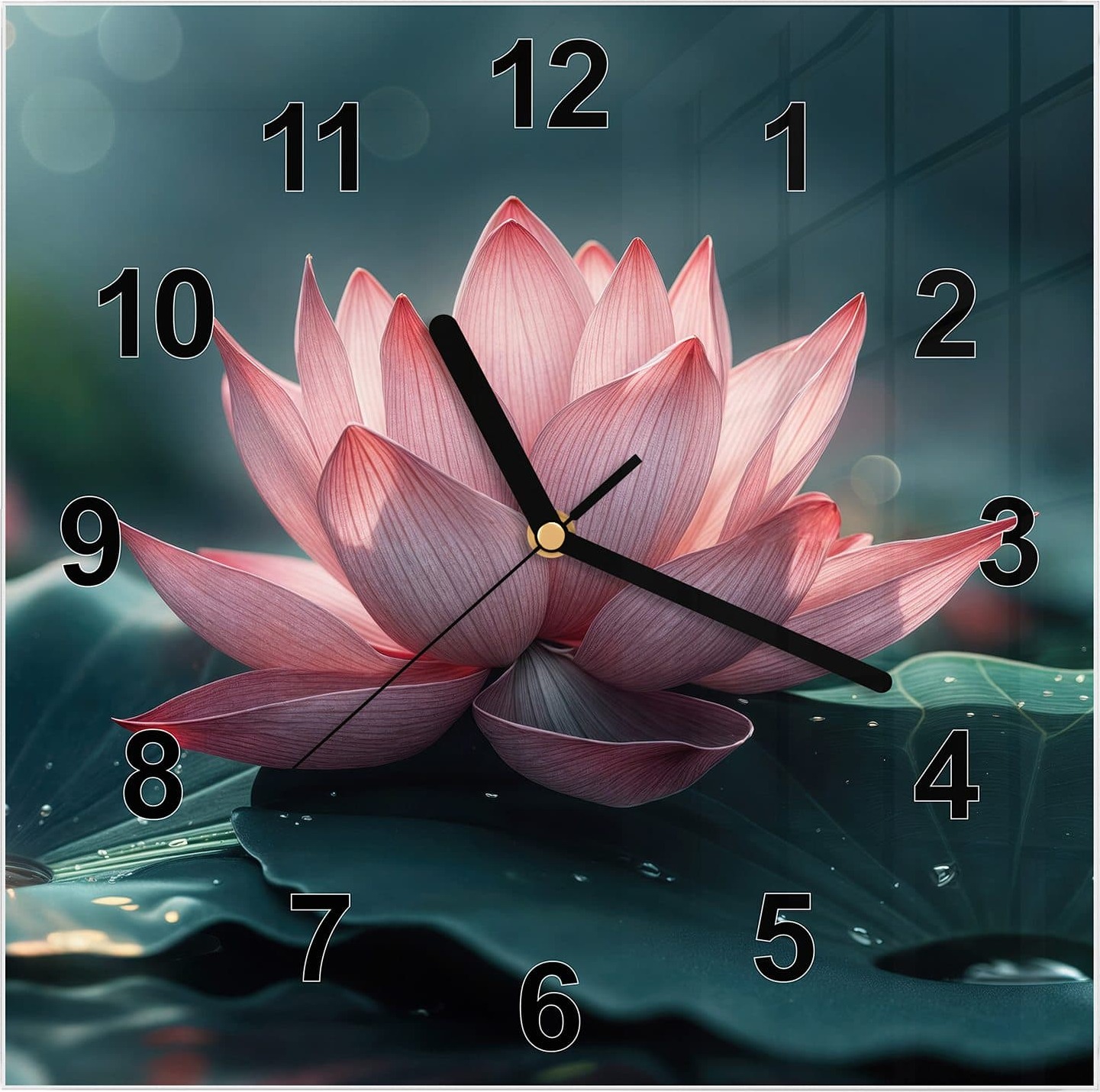 Primedeco Wanduhr aus Glas mit Motiv Lotuszauber- 30 x 30 cm - inkl. Aufhängesystem
