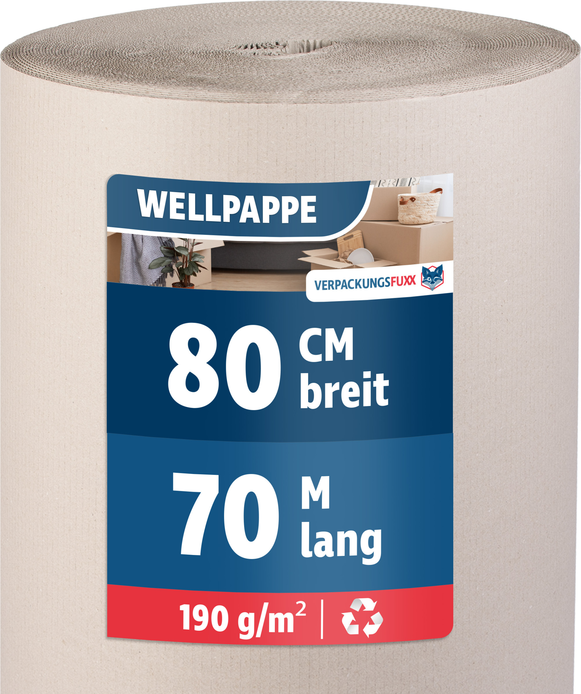 VEPATIM Wellpappe Rolle 80cm X 70m - B-Welle Recycling