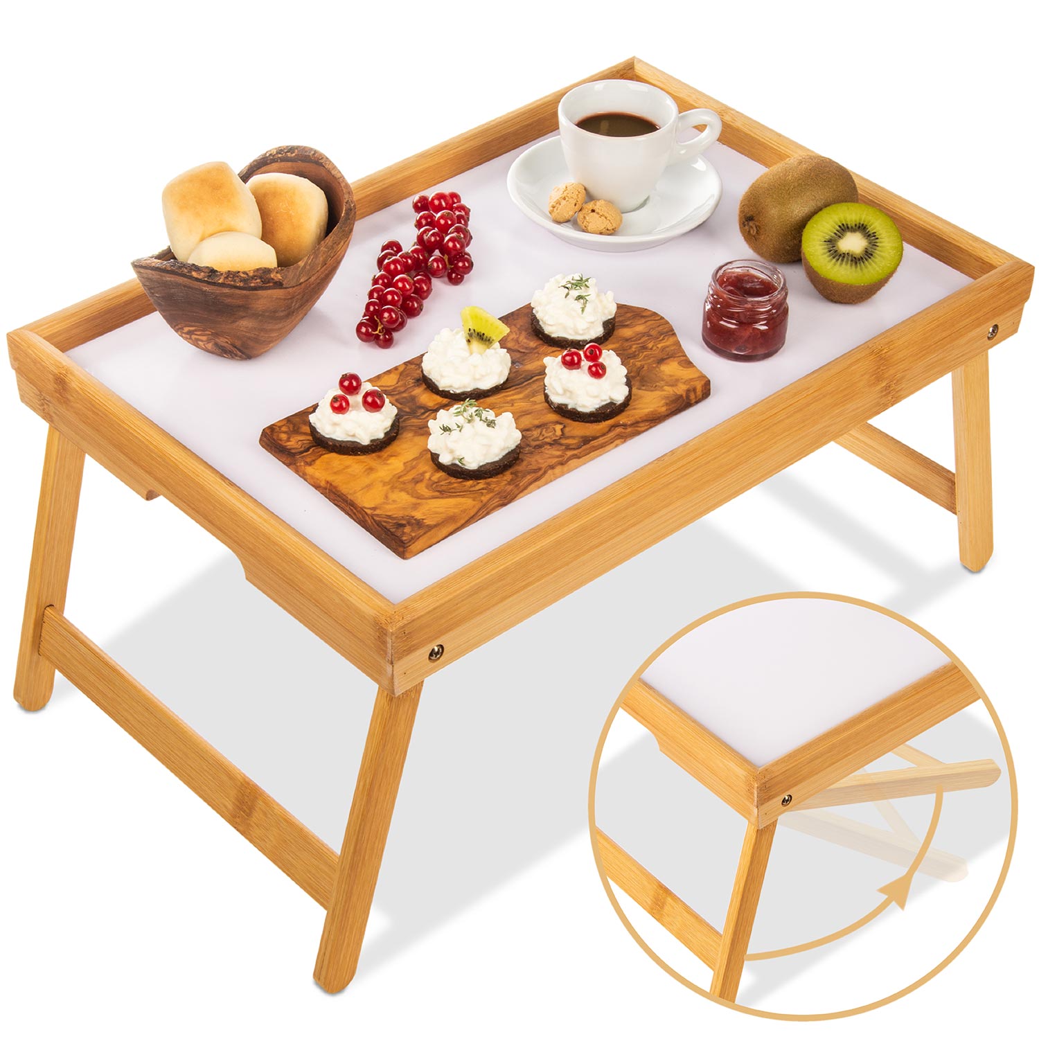 Frühstückstablett aus Holz Bett-Tablett Serviertablett Betttisch mit  klappbaren Beinen