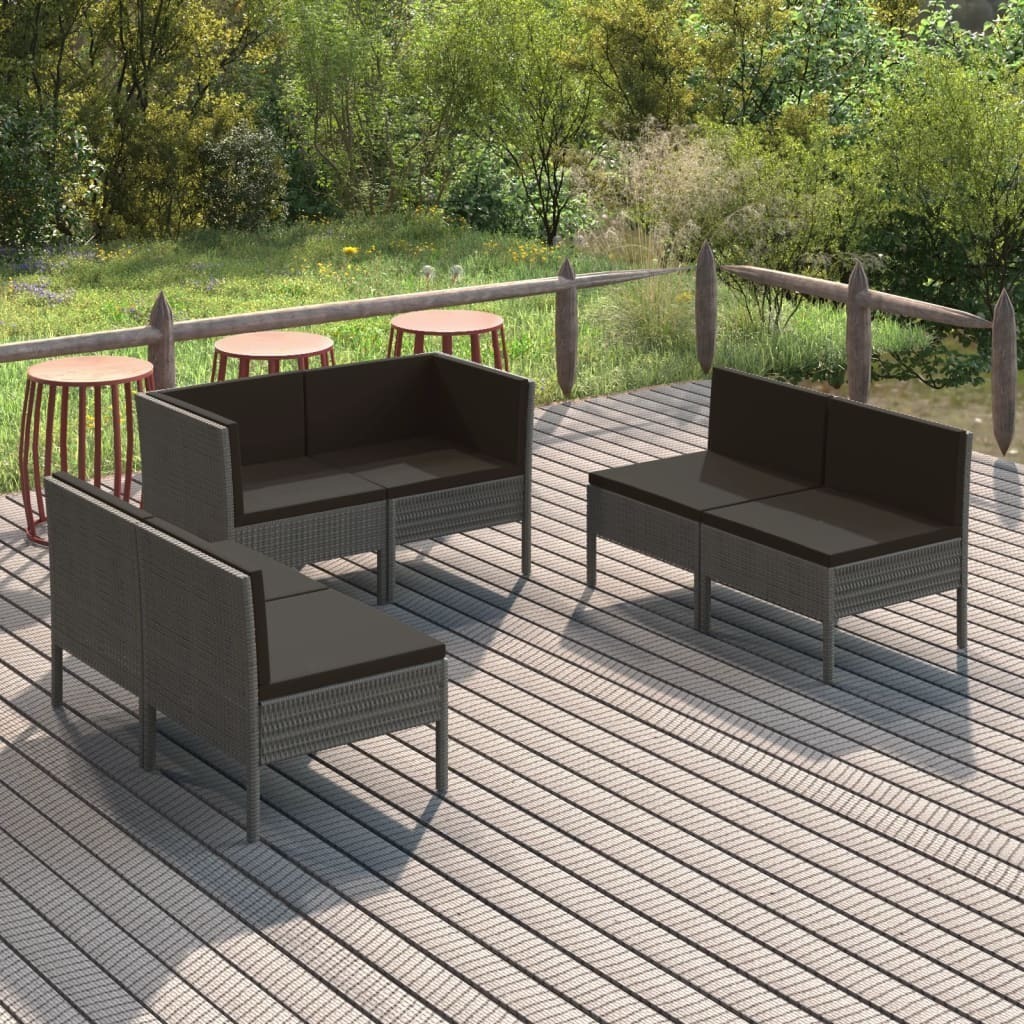 vidaXL "2026 Promotion" 6-tlg. Garten-Lounge-Set - Sitzgruppe - mit Auflagen Poly Rattan Grau - Gartenmöbelset CC4354 LL0000113394-VDLL-MEUBLE251219