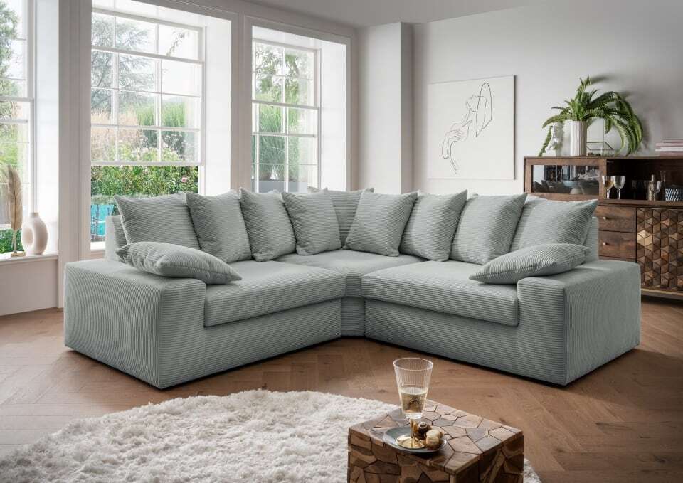 Ecksofa Sassari von Benformato: Gemütliche Eleganz in Cord - Perfekte Kuschelecke für dein Zuhause : Aqua Designer-Farben: Aqua