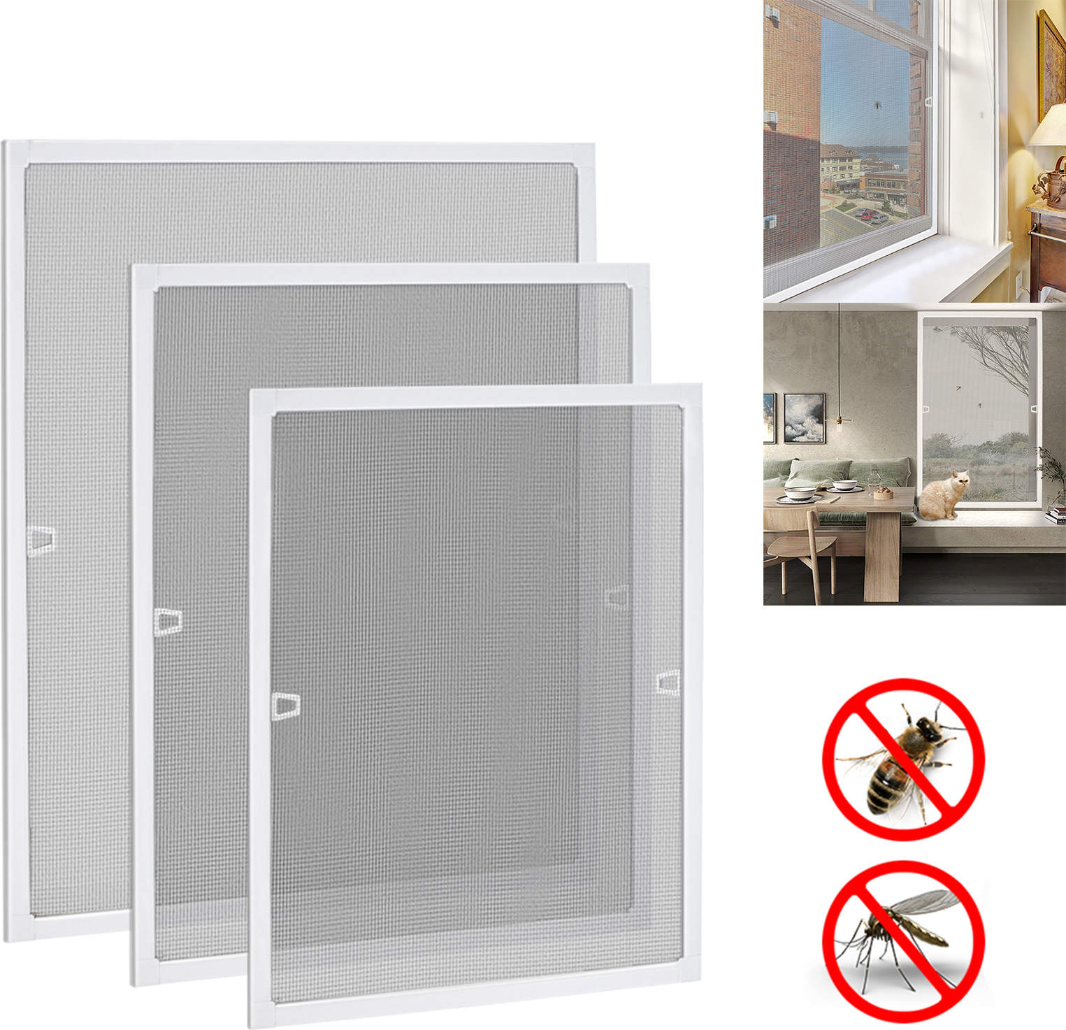 LZQ Fliegengitter Fenster Insektenschutz 100x120cm Fliegenschutzgitter Mückengitter Gitter mit Alu Rahmen ohne Bohren für Fenster, Weiß LZQ Fliegengitter Insektenschutz Fensterrahmen Alu Rahmen Fenster