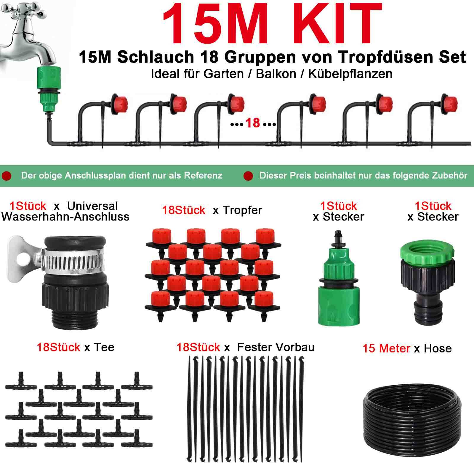 easy home 15M DIY Bewässerungssystem Garten Bewässerung Kit Bewässerung Tropfschlauch für Garten Gartenbaum-Gewächshaus