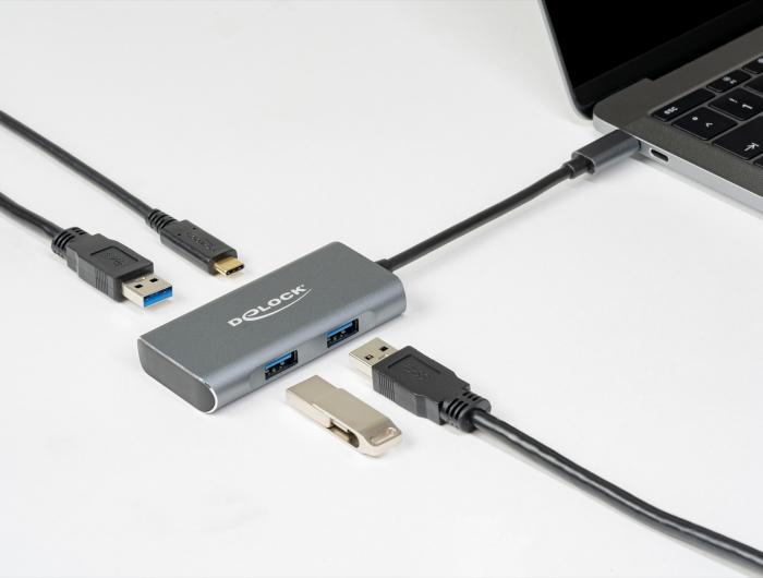 DeLOCK 63261, USB 3.2 Gen 2 (3.1 Gen 2) Type-C, USB 3.2 Gen 2 (3.1 Gen 2) Type-A, USB 3.2 Gen 2 (3.1 Gen 2) Type-C, 10000 Mbit/s, Čierna, Šedá, Hliník, 0,12 m
