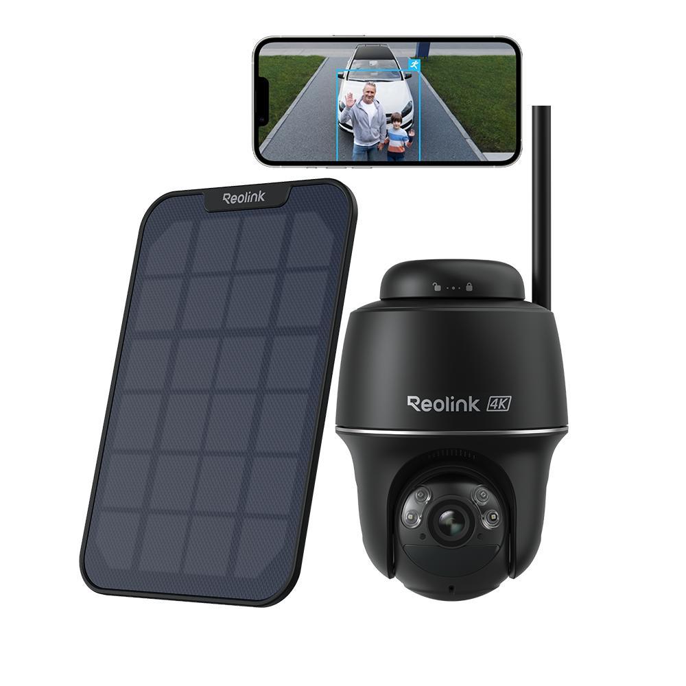 Reolink 4K 8MP 5/2,4 GHz WiFi nabíjateľná batéria/solárny panel vonkajšia monitorovacia kamera, farebné nočné videnie, detekcia osôb/vozidiel/zvířat, otáčanie a naklápanie, čierna
