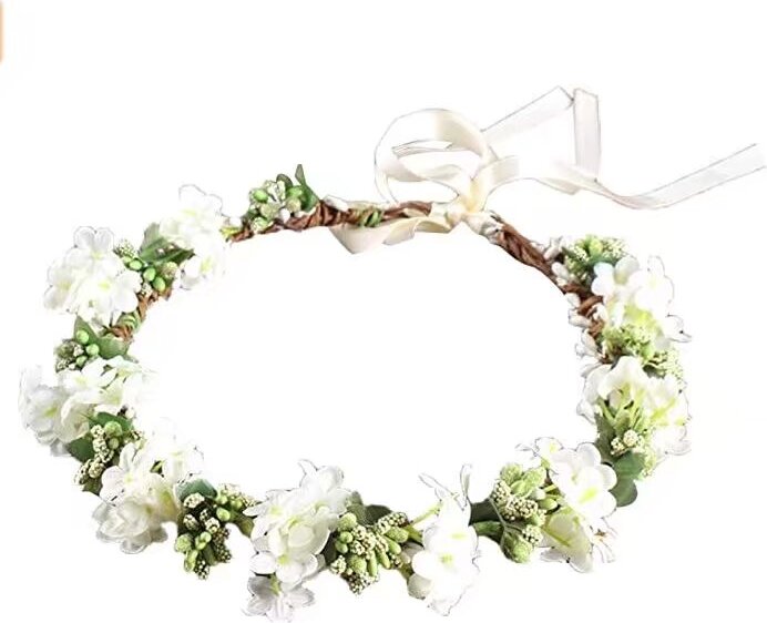 OD19 Damen Blumenstirnband Blumenkrone Blumenkranz für Muttertag Hochzeit Party Strand (Weiß)