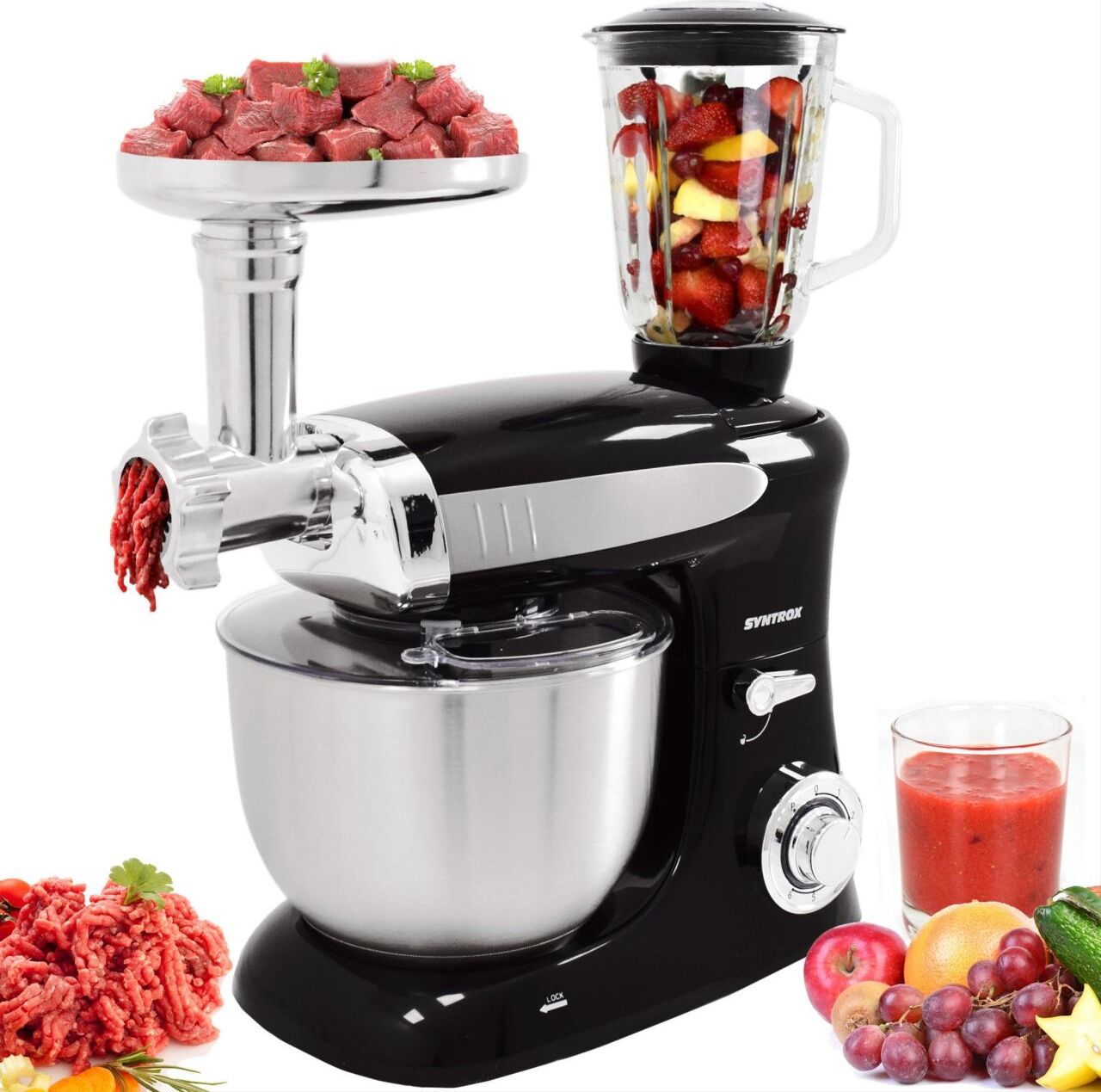 6,5 litra mixér na cesto Snilex s mlynčekom na mäso | mixér | mixér na cesto A-grade čierny