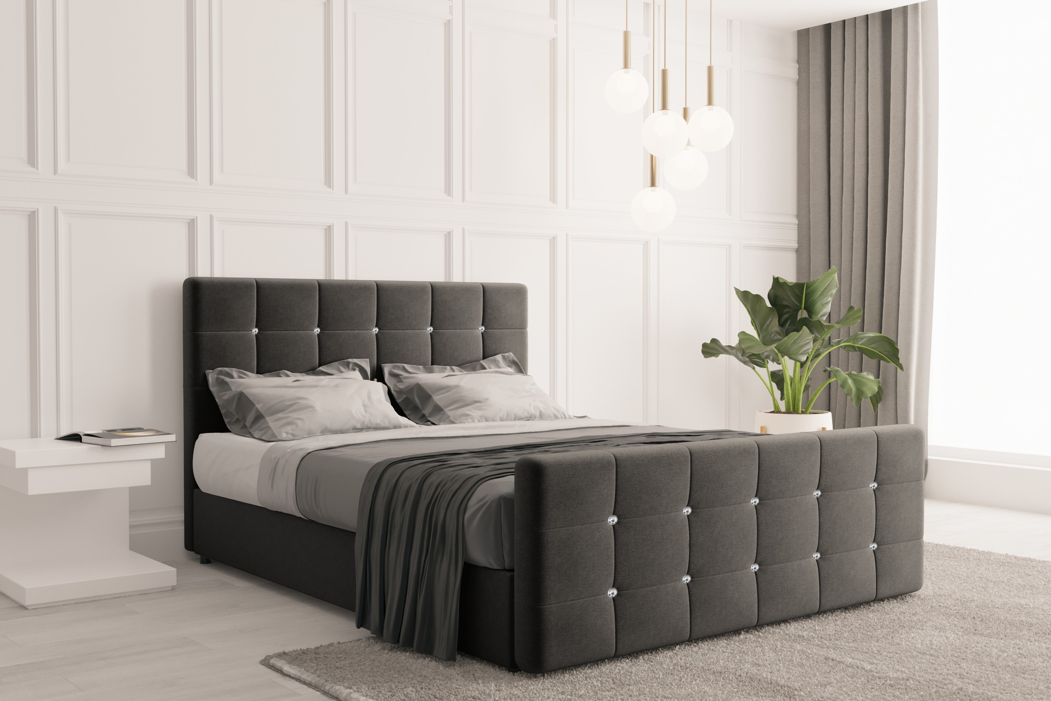 Kaiser Möbel skriňová posteľ s podnožou a matracom 180 cm x 200 cm, spálňová posteľ ROMA tmavo sivá + topper